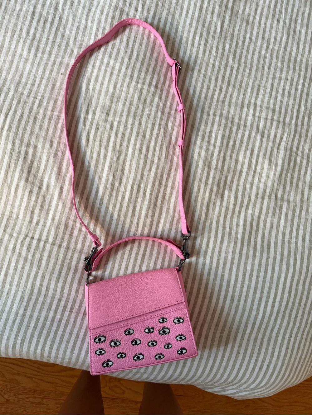 Min & Mon Pink Eye-Embellished Crossbody Bag